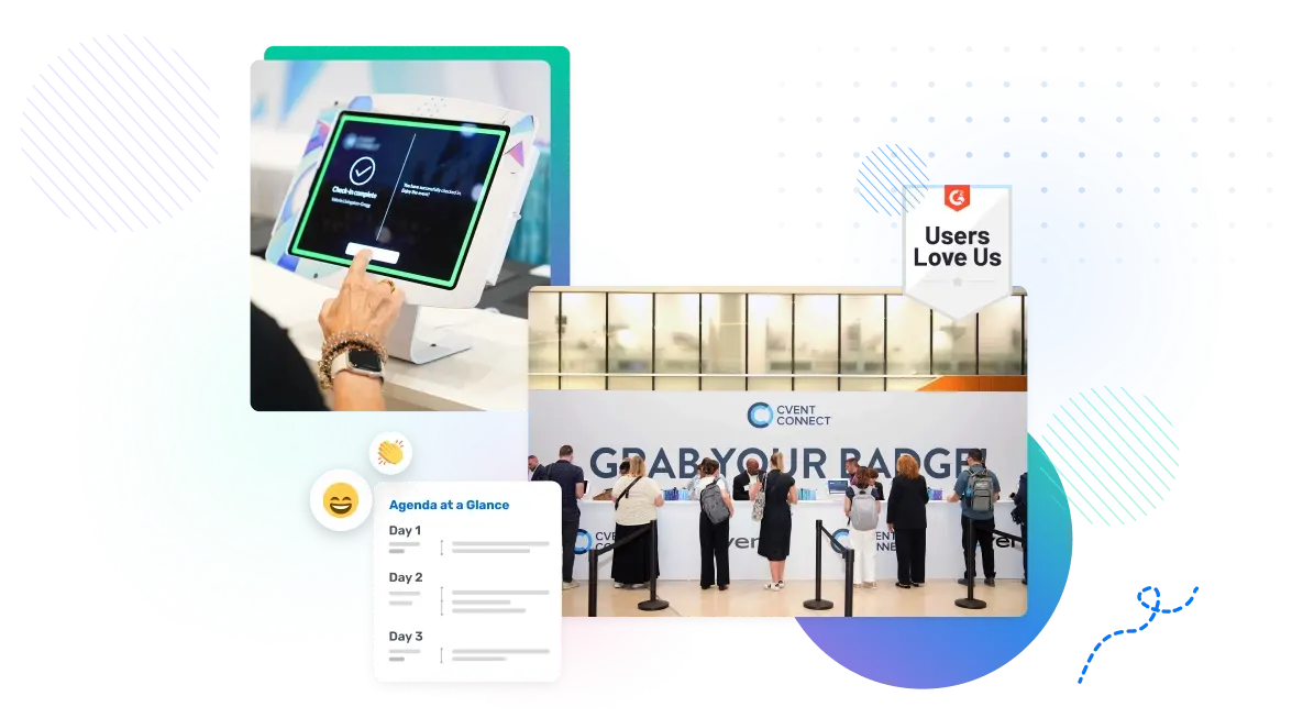 Event check-in station with attendees