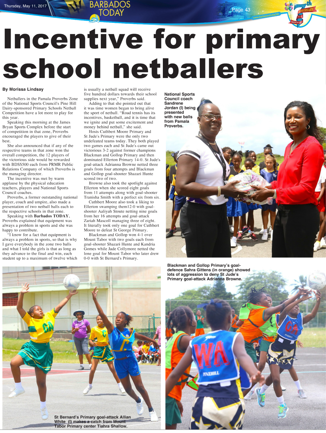 Pamala Proverbs of PRMR Inc. donates netballs to Barbadian athletes